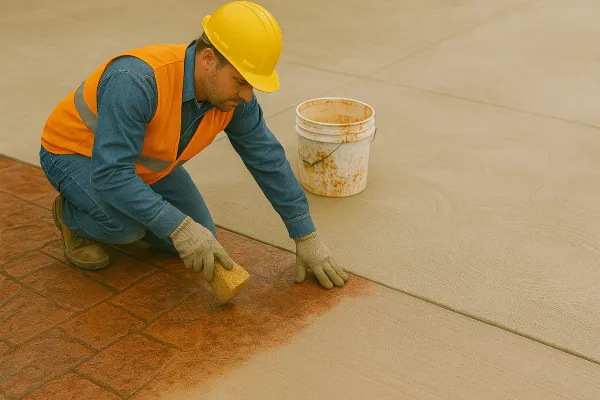 a male worker working on a concrete stamped project from Houston Concrete Services in Houston, TX - Commercial Concrete Projects a male worker working on a concrete stamped project from Houston Concrete Services in Houston, TX - Commercial Concrete Projects