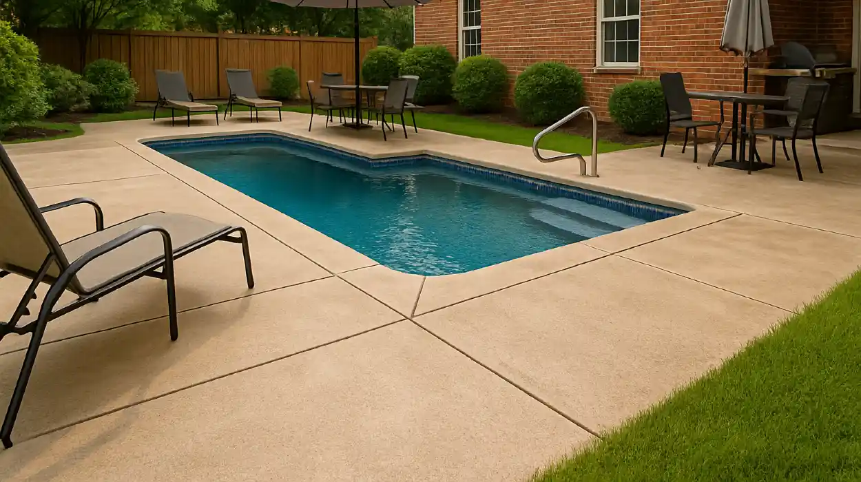 a swimming pool concrete deck from Houston Concrete Services in Houston, TX - Concrete resurfacing