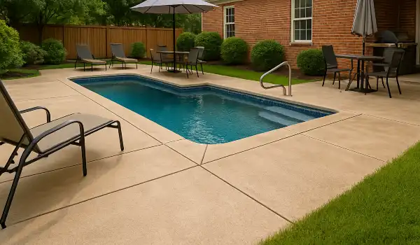 a swimming pool concrete deck from Houston Concrete Services in Houston, TX - Concrete resurfacing