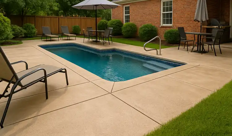 a swimming pool concrete deck from Houston Concrete Services in Houston, TX - Concrete resurfacing
