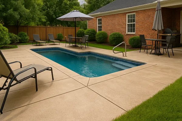 a swimming pool concrete deck from Houston Concrete Services in Houston, TX - Concrete Walkway Installation