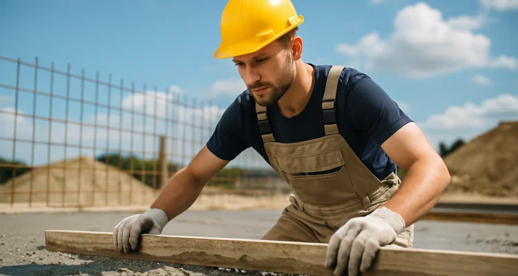 a male concrete worker spreading fresh cement on rebared ground from Houston Concrete Services in Conroe, TX - Conroe TX