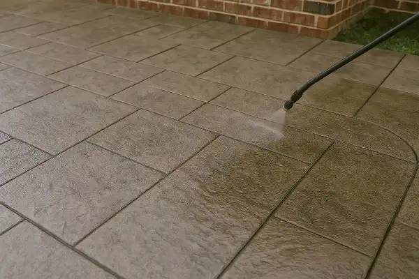 a stamped concrete patio being finished from Houston Concrete Services in Katy, TX - Katy TX a stamped concrete patio being finished from Houston Concrete Services in Katy, TX - Katy TX