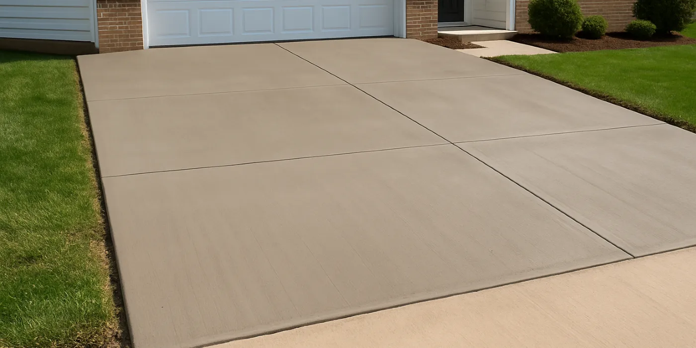 a brand new concrete driveway from Houston Concrete Services in Houston, TX - stamped concrete patios