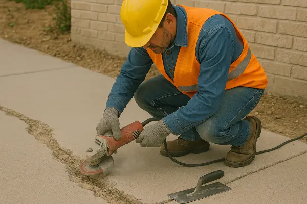 a male worker repairing a sidewalk from Houston Concrete Services in Sugar Land, TX - Sugar Land TX a male worker repairing a sidewalk from Houston Concrete Services in Sugar Land, TX - Sugar Land TX